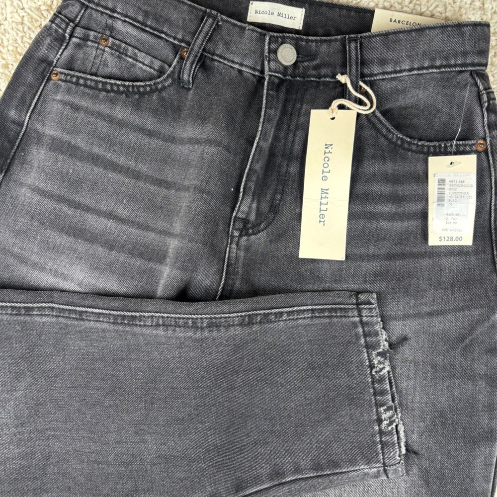 Nicole Miller Barcelona Jeans Women 26 Black High Rise Tapered Leg Distressed